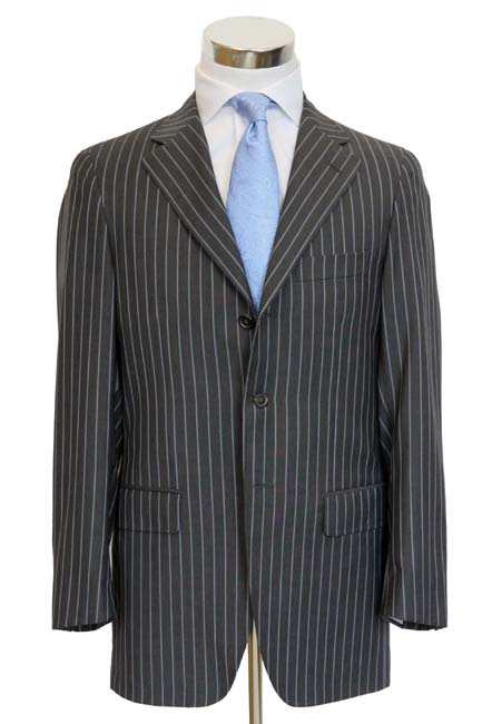 Caruso/Maco Suit: 38R, Grey with slate/white stripes, 3-button, 100's wool