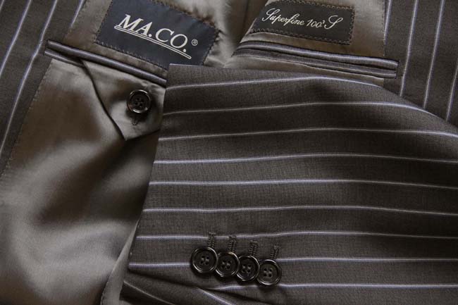 Caruso/Maco Suit: 38R, Grey with slate/white stripes, 3-button, 100's wool