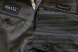 Caruso/MaCo Suit: 39R/40R, Charcoal grey with tan/grey stripes, 3-button, 120's wool flannel