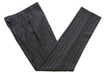 Caruso/MaCo Suit: 39R/40R, Charcoal grey with tan/grey stripes, 3-button, 120's wool flannel