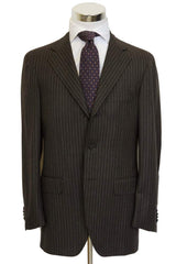 Caruso/MaCo Suit: 43R/44R, Charcoal brown with beige stripes, 3-button, 120's wool flannel