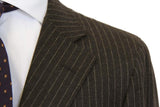 Caruso/MaCo Suit: 43R/44R, Charcoal brown with beige stripes, 3-button, 120's wool flannel