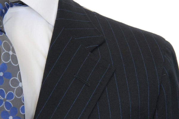 Caruso/MaCo Suit: 43R/44R, Midnight with cobalt stripes, 3-button, 100's wool