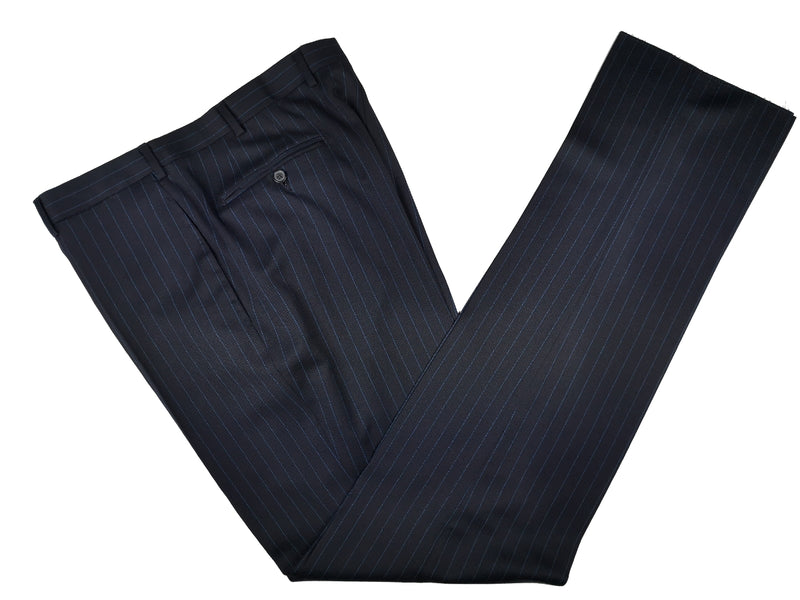 Caruso/MaCo Suit: 43R/44R, Midnight with cobalt stripes, 3-button, 100's wool