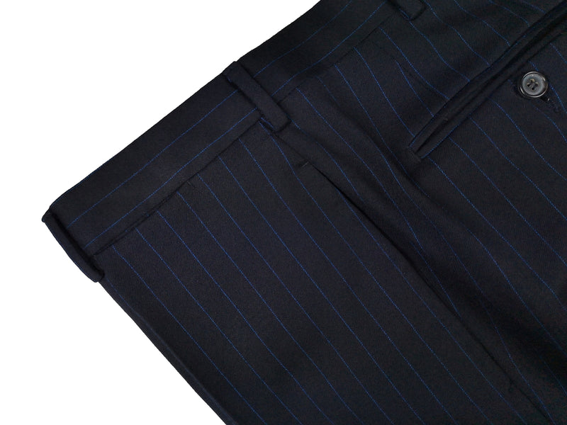 Caruso/MaCo Suit: 43R/44R, Midnight with cobalt stripes, 3-button, 100's wool