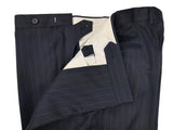 Caruso/MaCo Suit: 43R/44R, Midnight with cobalt stripes, 3-button, 100's wool