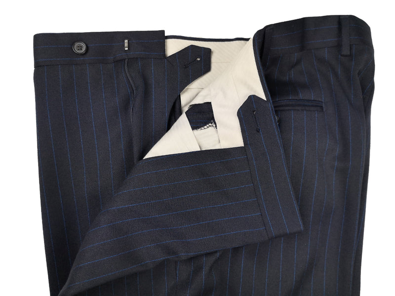 Caruso/MaCo Suit: 43R/44R, Midnight with cobalt stripes, 3-button, 100's wool
