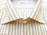 Mattabisch Shirt: 15.75 White with purple/sky/navy stripes, spread collar, pure cotton