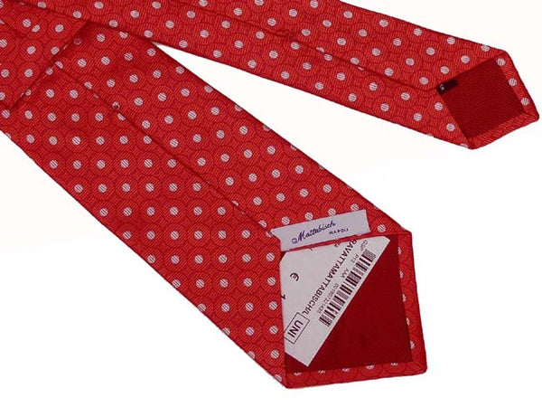 Mattabisch Tie, Red-orange circles with white dot pattern, pure silk