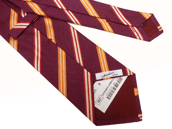 Mattabisch Tie, Burgundy with orange/crimson/ivory stripes, pure silk