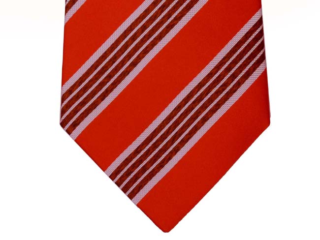 Mattabisch Tie, Bright orange with brown/white stripes, pure silk