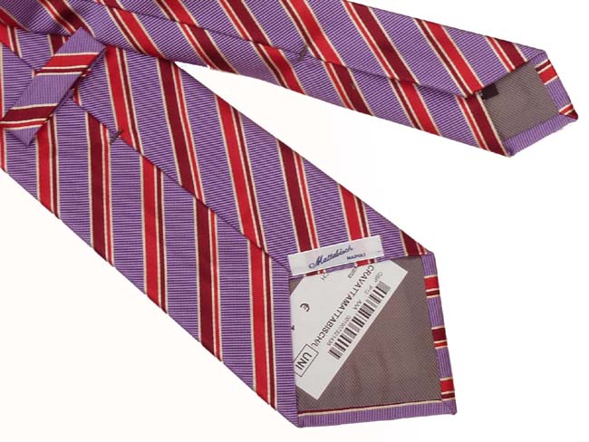 Mattabisch Tie, Purple with magenta/burgundy/white stripes, pure silk