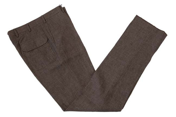 Marco Pescarolo Trousers: 34, Brown micro-check, flat front, pure linen