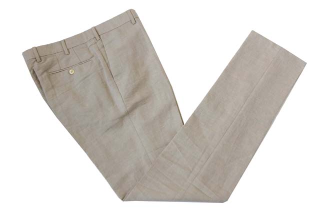 Marco Pescarolo Trousers: 34, Light beige subtle herringbone, flat front, linen/cotton