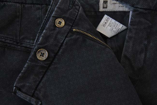 Marco Pescarolo Trousers: 38/39, Dark faded blue patterned, flat front, cotton/elastane