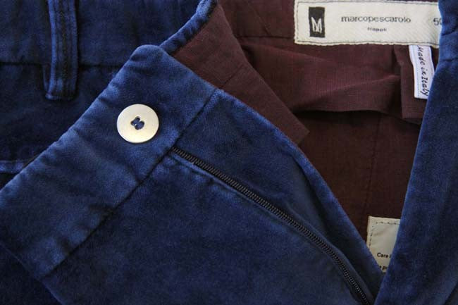 Marco Pescarolo Trousers: 34, Blue Velvet, off seam pockets, 100% Cotton