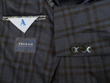 Angelico Sport Coat 38R, Navy blue with black plaid 2-button Pure wool