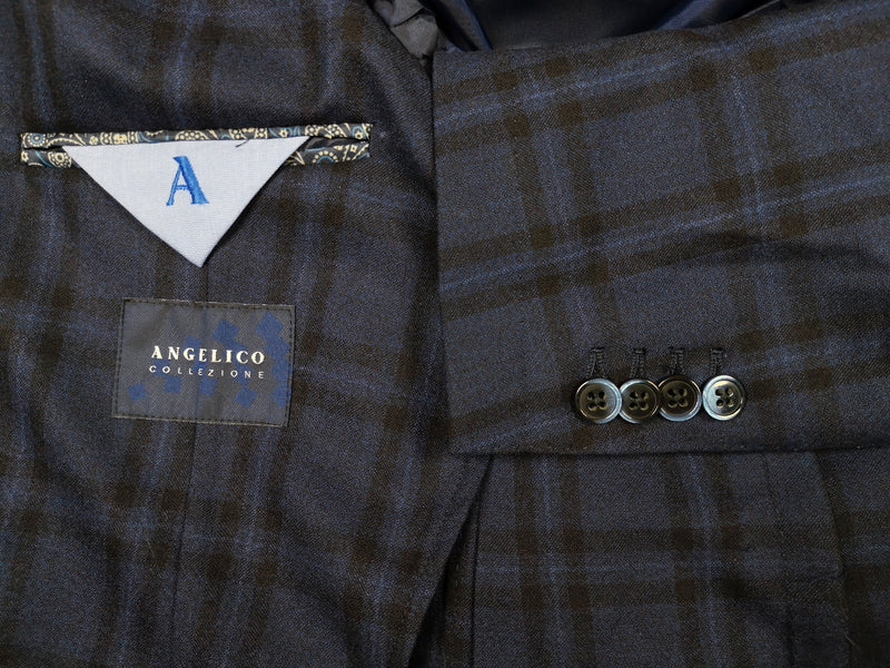 Angelico Sport Coat 38R, Navy blue with black plaid 2-button Pure wool