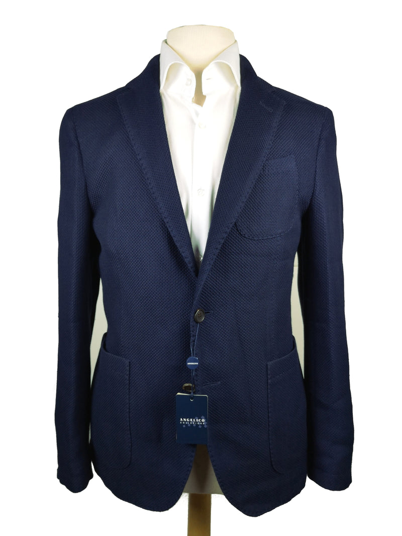 Angelico Sport Coat 36R, Navy blue hopsack 2-button Wool/cotton