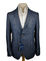 Angelico Sport Coat 34R, Weathered denim blue pindot 2-button Linen