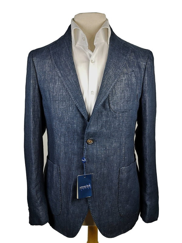 Angelico Sport Coat 38R, Weathered denim blue pindot 2-button Linen