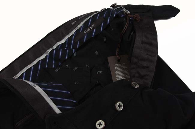 PT01 Trousers: 36/37, Washed black with brown trim, flat front, cotton/elastan