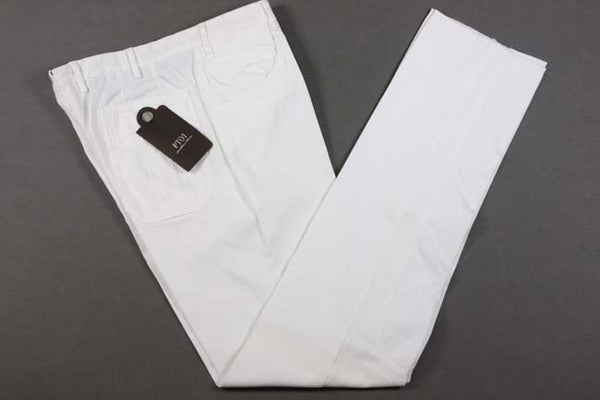PT01 Trousers: 40, White, flat front with front leg detailing, pure cotton twill
