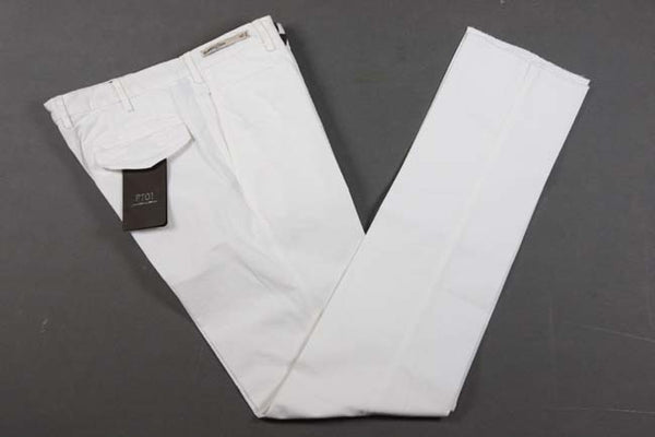 PT01 Trousers: 38, Soft white, flat front, washed cotton/elastane