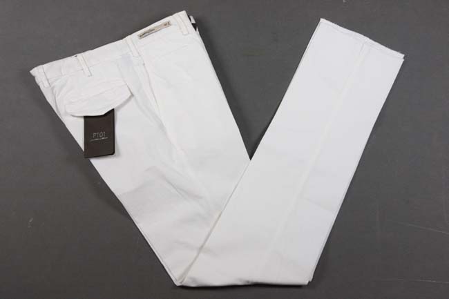PT01 Trousers: 34, Soft white, flat front, washed cotton/elastane