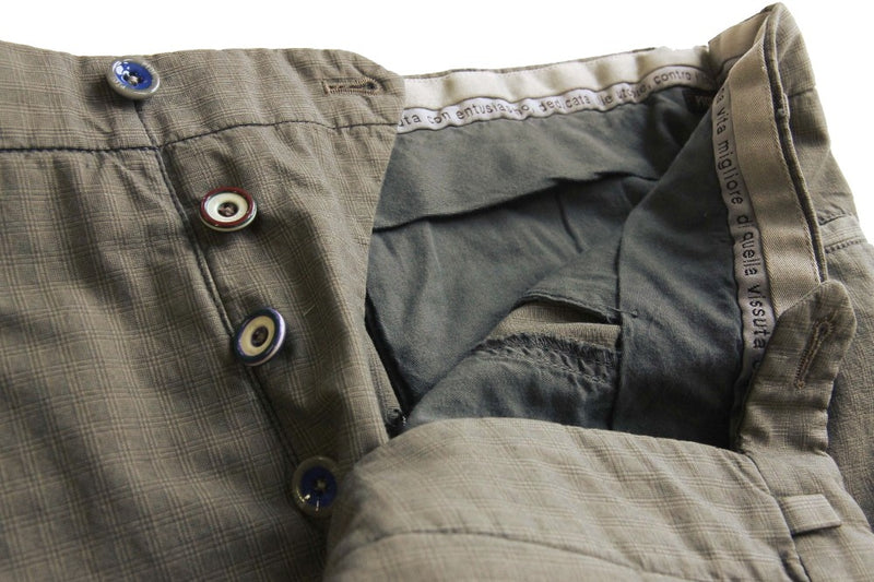 PT01 Trousers: 32, Washed beige plaid, flat front, cotton blend
