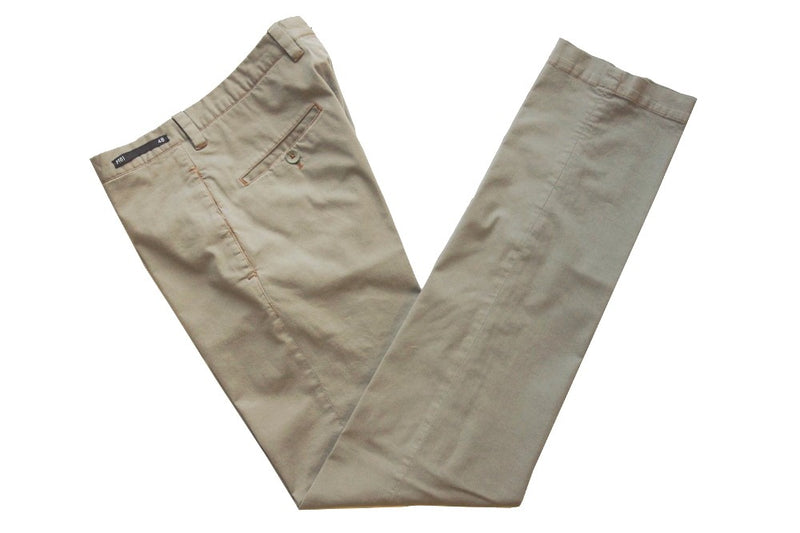 PT01 Trousers: 34, Beige twill orange stitch, flat front, cotton/elastane
