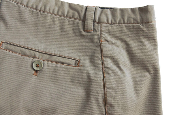 PT01 Trousers: 36, Beige twill orange stitch, flat front, cotton/elastane