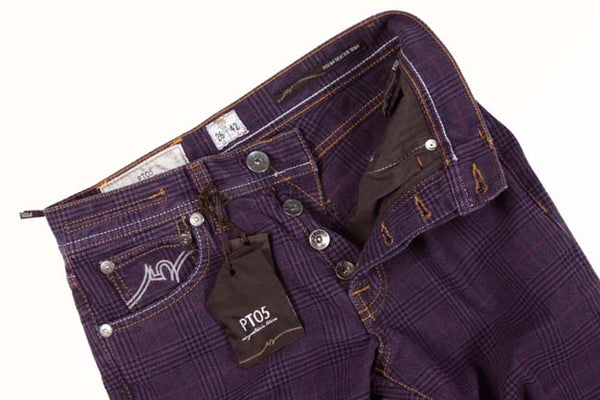 PT05 Jeans: 30, Dark purple plaid, 5-pocket, cotton