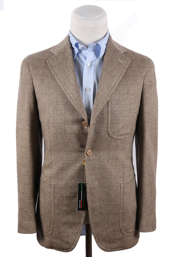 Isaia for Riviera Sport Coat: 38R Mushroom/Tan Plaid, 3-button, pure cashmere