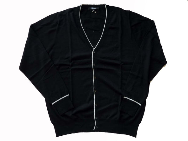 Riviera Sweater: Black Long Sleeve Cardigan, Black with white trim, pure fine cashmere