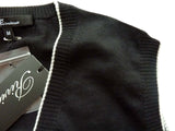 Riviera Sweater: Black Sleeveless Cardigan, Black with white trim, pure fine cashmere