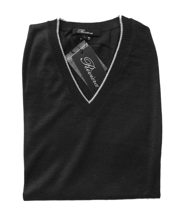 Riviera Sweater: Black Vest, Black with gray trim, vest, pure fine cashmere