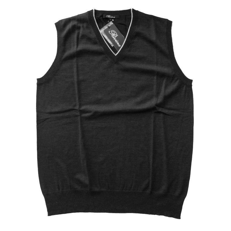 Riviera Sweater: Black Vest, Black with gray trim, vest, pure fine cashmere