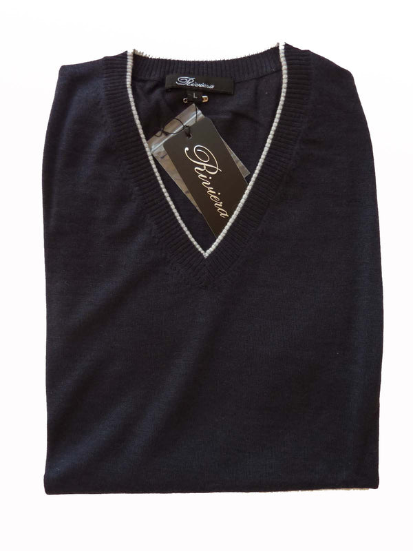 Riviera Sweater: Blue Vest, Soft navy with gray trim, vest, pure fine cashmere