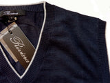 Riviera Sweater: Blue Vest, Soft navy with gray trim, vest, pure fine cashmere