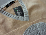 Riviera Sweater: Tan & Grey, V-neck, wool/cashmere/silk