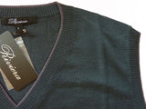 Riviera Sweater: Green Vest, Dark fern green with mauve trim, vest, pure fine cashmere