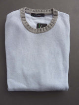 Riviera Sweater: Baby blue with grey, crewneck, wool/cashmere/silk