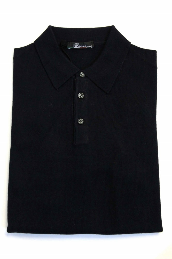 Riviera Sweater: Navy Blue, Polo collar, cashmere/silk