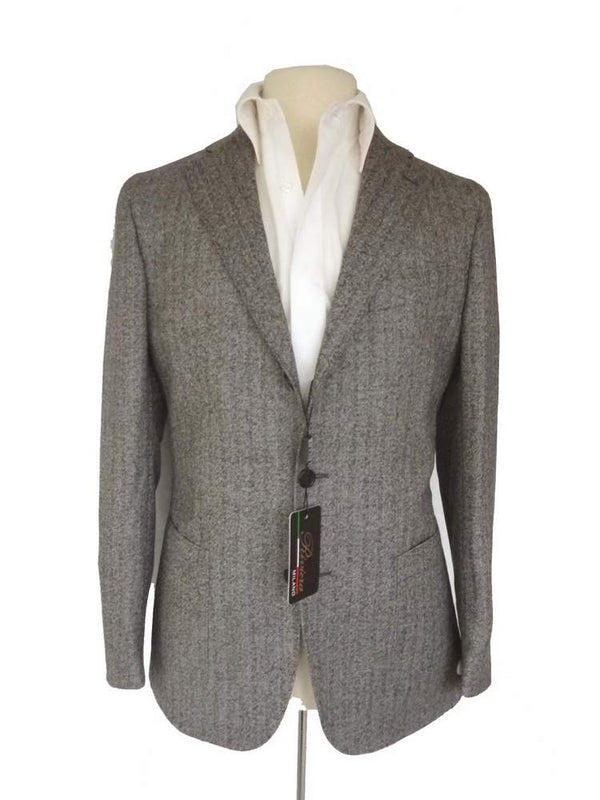 Riviera Sport Coat: 45S/45R Charcoal/White Herringbone, 3-button, pure wool