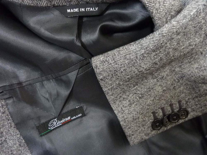 Riviera Sport Coat: 45S/45R Charcoal/White Herringbone, 3-button, pure wool