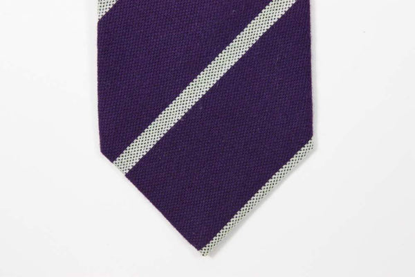 Roda Tie, Dark purple with lime green and grey stripes, 3.5" wide, cashmere