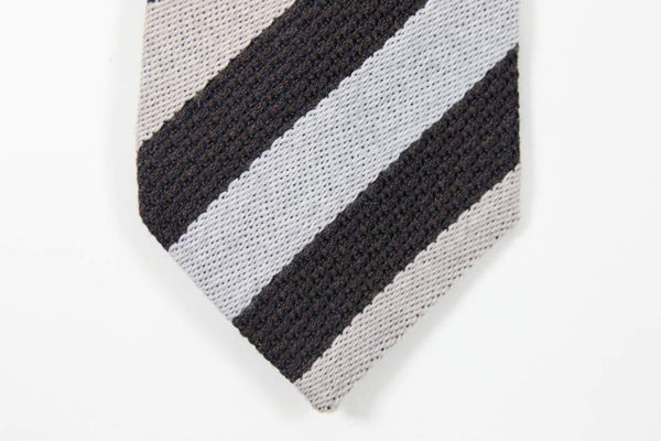 Roda Tie, Heather grey with brown and taupe stripes, 3" wide, silk/wool