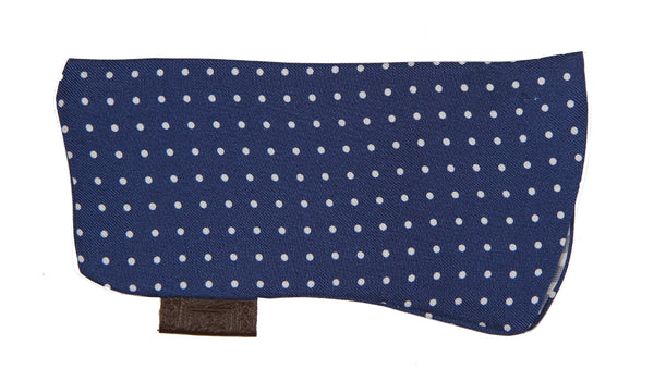 Sartorial Home Glasses Sleeve/Pochette, Royal blue white polkadots Pure Silk