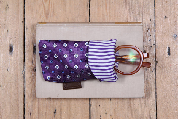 Sartorial Home Glasses Sleeve/Pochette, Purple geometric print Pure Silk